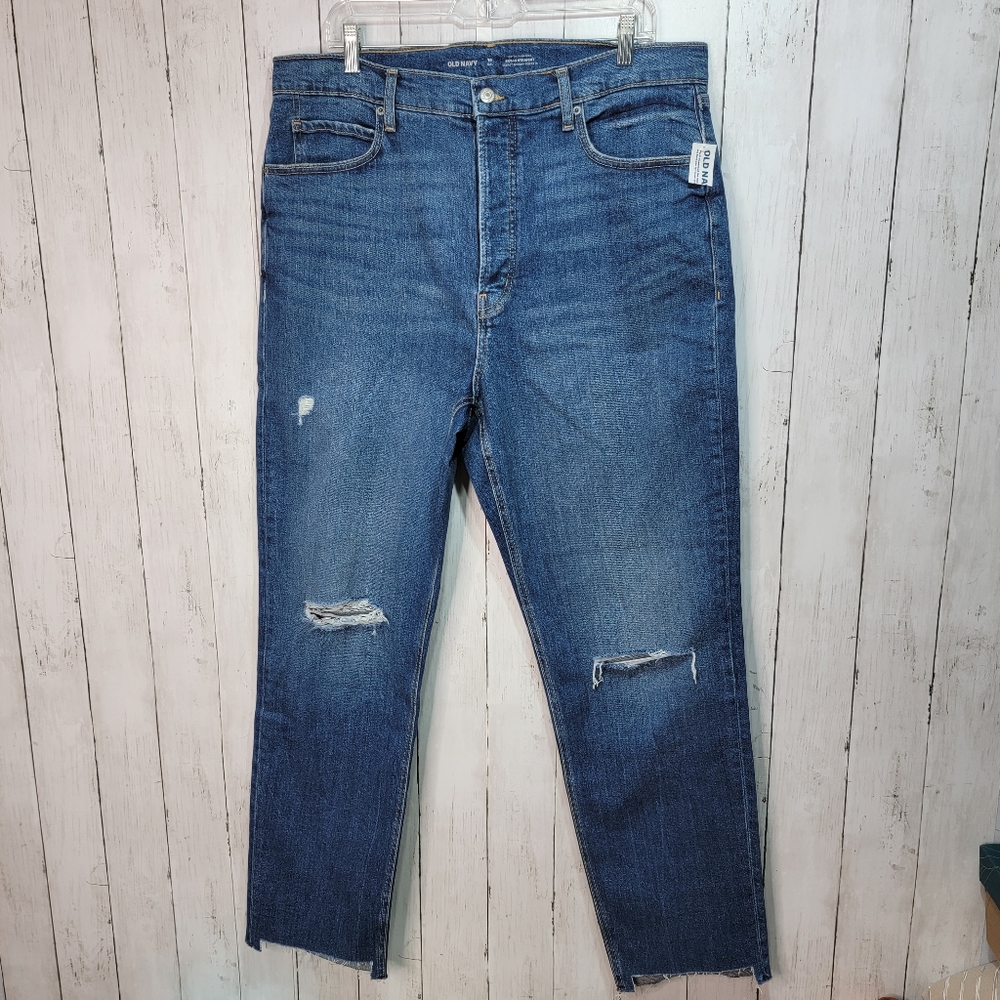 New OLD NAVY Women's Size 16 Tall Extra Hi-Rise Button-Fly Sky-Hi Straight Jeans